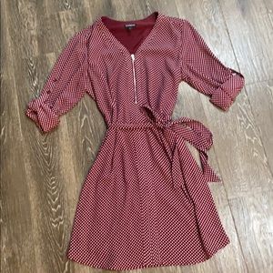 Burgundy dress with white polka dots